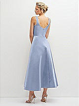 Rear View Thumbnail - Sky Blue Square Neck Satin Midi Dress with Full Skirt & Pockets