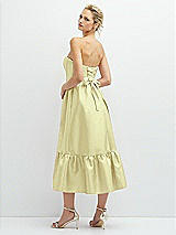 Rear View Thumbnail - Butter Yellow Strapless Satin Midi Corset Dress with Lace-Up Back & Ruffle Hem