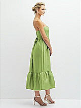 Side View Thumbnail - Mojito Strapless Satin Midi Corset Dress with Lace-Up Back & Ruffle Hem