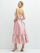 Rear View Thumbnail - Ballet Pink Strapless Satin Midi Corset Dress with Lace-Up Back & Ruffle Hem