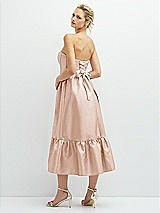 Rear View Thumbnail - Cameo Strapless Satin Midi Corset Dress with Lace-Up Back & Ruffle Hem