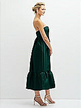 Side View Thumbnail - Evergreen Strapless Satin Midi Corset Dress with Lace-Up Back & Ruffle Hem