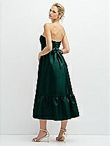 Rear View Thumbnail - Evergreen Strapless Satin Midi Corset Dress with Lace-Up Back & Ruffle Hem