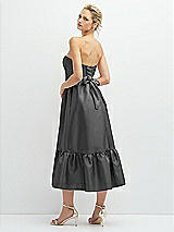 Rear View Thumbnail - Gunmetal Strapless Satin Midi Corset Dress with Lace-Up Back & Ruffle Hem