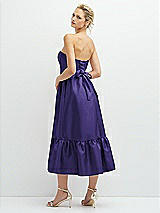 Rear View Thumbnail - Grape Strapless Satin Midi Corset Dress with Lace-Up Back & Ruffle Hem