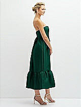 Side View Thumbnail - Hunter Green Strapless Satin Midi Corset Dress with Lace-Up Back & Ruffle Hem