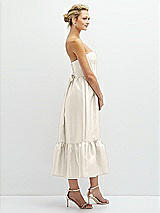 Side View Thumbnail - Ivory Strapless Satin Midi Corset Dress with Lace-Up Back & Ruffle Hem