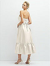 Rear View Thumbnail - Ivory Strapless Satin Midi Corset Dress with Lace-Up Back & Ruffle Hem