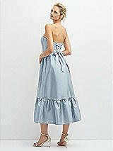 Rear View Thumbnail - Mist Strapless Satin Midi Corset Dress with Lace-Up Back & Ruffle Hem