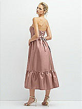 Rear View Thumbnail - Neu Nude Strapless Satin Midi Corset Dress with Lace-Up Back & Ruffle Hem