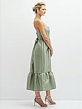 Side View Thumbnail - Sage Strapless Satin Midi Corset Dress with Lace-Up Back & Ruffle Hem