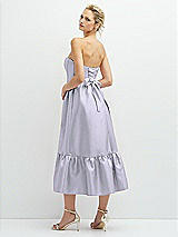 Rear View Thumbnail - Silver Dove Strapless Satin Midi Corset Dress with Lace-Up Back & Ruffle Hem