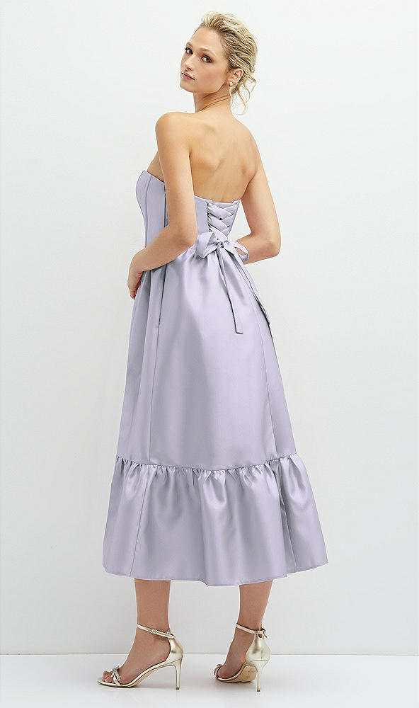 Back View - Silver Dove Strapless Satin Midi Corset Dress with Lace-Up Back & Ruffle Hem