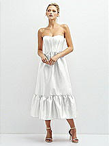 Front View Thumbnail - White Strapless Satin Midi Corset Dress with Lace-Up Back & Ruffle Hem