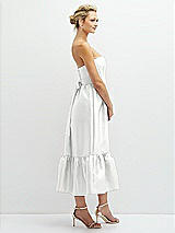 Side View Thumbnail - White Strapless Satin Midi Corset Dress with Lace-Up Back & Ruffle Hem