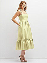 Side View Thumbnail - Butter Yellow Shirred Ruffle Hem Midi Dress with Self-Tie Spaghetti Straps and Pockets