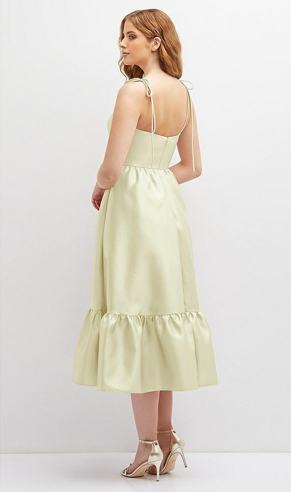 Back View - Butter Yellow Shirred Ruffle Hem Midi Dress with Self-Tie Spaghetti Straps and Pockets