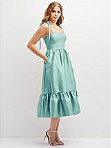 Side View Thumbnail - Coastal Shirred Ruffle Hem Midi Dress with Self-Tie Spaghetti Straps and Pockets