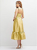 Rear View Thumbnail - Maize Shirred Ruffle Hem Midi Dress with Self-Tie Spaghetti Straps and Pockets