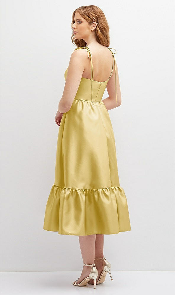 Back View - Maize Shirred Ruffle Hem Midi Dress with Self-Tie Spaghetti Straps and Pockets