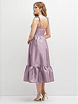 Rear View Thumbnail - Suede Rose Shirred Ruffle Hem Midi Dress with Self-Tie Spaghetti Straps and Pockets