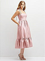 Side View Thumbnail - Ballet Pink Shirred Ruffle Hem Midi Dress with Self-Tie Spaghetti Straps and Pockets