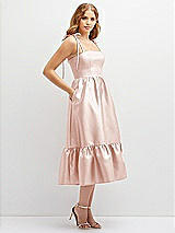 Side View Thumbnail - Blush Shirred Ruffle Hem Midi Dress with Self-Tie Spaghetti Straps and Pockets