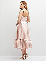 Rear View Thumbnail - Blush Shirred Ruffle Hem Midi Dress with Self-Tie Spaghetti Straps and Pockets