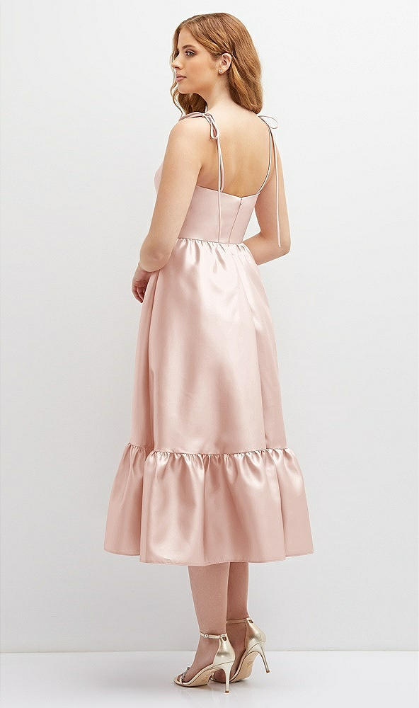 Back View - Blush Shirred Ruffle Hem Midi Dress with Self-Tie Spaghetti Straps and Pockets