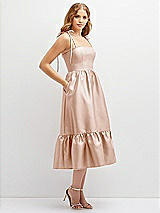 Side View Thumbnail - Cameo Shirred Ruffle Hem Midi Dress with Self-Tie Spaghetti Straps and Pockets