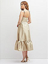 Rear View Thumbnail - Champagne Shirred Ruffle Hem Midi Dress with Self-Tie Spaghetti Straps and Pockets