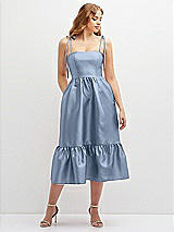 Front View Thumbnail - Cloudy Shirred Ruffle Hem Midi Dress with Self-Tie Spaghetti Straps and Pockets