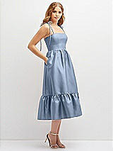 Side View Thumbnail - Cloudy Shirred Ruffle Hem Midi Dress with Self-Tie Spaghetti Straps and Pockets