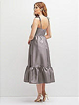 Rear View Thumbnail - Cashmere Gray Shirred Ruffle Hem Midi Dress with Self-Tie Spaghetti Straps and Pockets