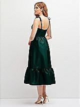 Rear View Thumbnail - Evergreen Shirred Ruffle Hem Midi Dress with Self-Tie Spaghetti Straps and Pockets