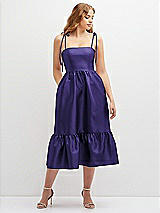 Front View Thumbnail - Grape Shirred Ruffle Hem Midi Dress with Self-Tie Spaghetti Straps and Pockets