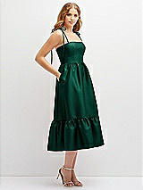 Side View Thumbnail - Hunter Green Shirred Ruffle Hem Midi Dress with Self-Tie Spaghetti Straps and Pockets