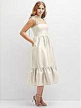 Side View Thumbnail - Ivory Shirred Ruffle Hem Midi Dress with Self-Tie Spaghetti Straps and Pockets