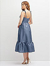 Rear View Thumbnail - Larkspur Blue Shirred Ruffle Hem Midi Dress with Self-Tie Spaghetti Straps and Pockets