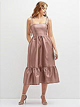 Front View Thumbnail - Neu Nude Shirred Ruffle Hem Midi Dress with Self-Tie Spaghetti Straps and Pockets