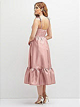 Rear View Thumbnail - Rose - PANTONE Rose Quartz Shirred Ruffle Hem Midi Dress with Self-Tie Spaghetti Straps and Pockets