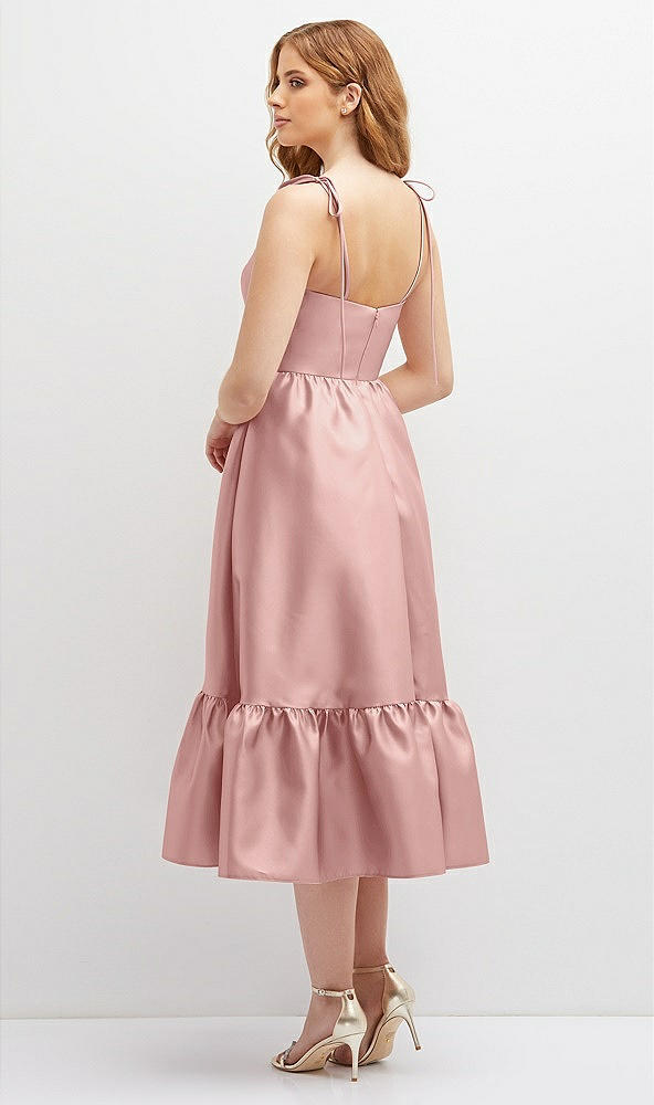 Back View - Rose - PANTONE Rose Quartz Shirred Ruffle Hem Midi Dress with Self-Tie Spaghetti Straps and Pockets