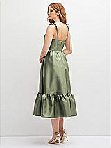 Rear View Thumbnail - Sage Shirred Ruffle Hem Midi Dress with Self-Tie Spaghetti Straps and Pockets