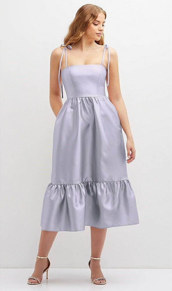 Front View - Silver Dove Shirred Ruffle Hem Midi Dress with Self-Tie Spaghetti Straps and Pockets