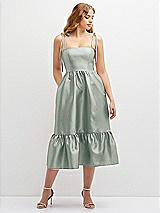 Front View Thumbnail - Willow Green Shirred Ruffle Hem Midi Dress with Self-Tie Spaghetti Straps and Pockets