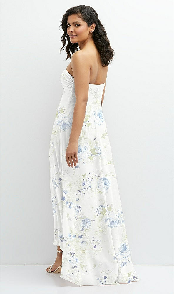 Back View - Bleu Garden Strapless Draped Notch Neck Chiffon High-Low Dress