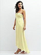 Side View Thumbnail - Butter Yellow Strapless Draped Notch Neck Chiffon High-Low Dress