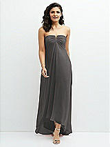 Front View Thumbnail - Caviar Gray Strapless Draped Notch Neck Chiffon High-Low Dress