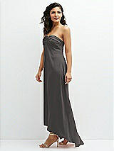 Side View Thumbnail - Caviar Gray Strapless Draped Notch Neck Chiffon High-Low Dress