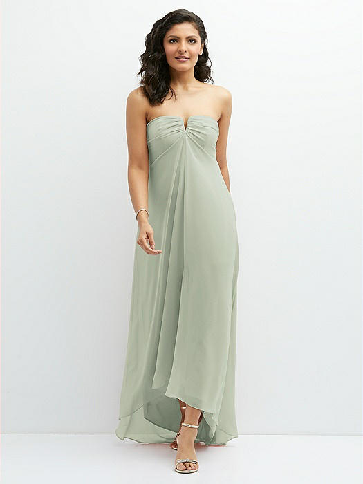 Strapless Draped Notch Neck Chiffon High-Low Dress